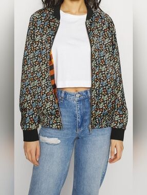 Scotch & Soda Reversible Floral Print / Plaid Bomber Jacket - Black Multi - XS